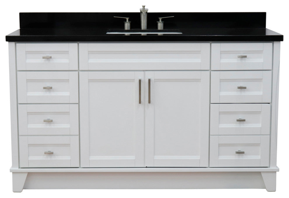61" Single Sink Vanity, White Finish And Black Galaxy Granite