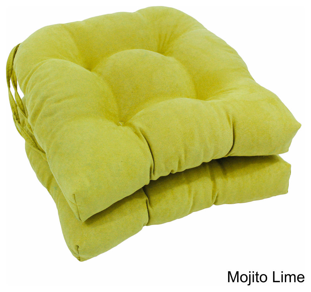 16" Solid Microsuede U-shaped Tufted Chair Cushions, Set of 2, Mojito Lime