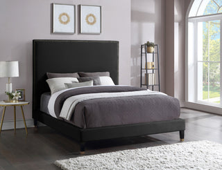 Harlie Velvet Upholstered Bed, Black, Full