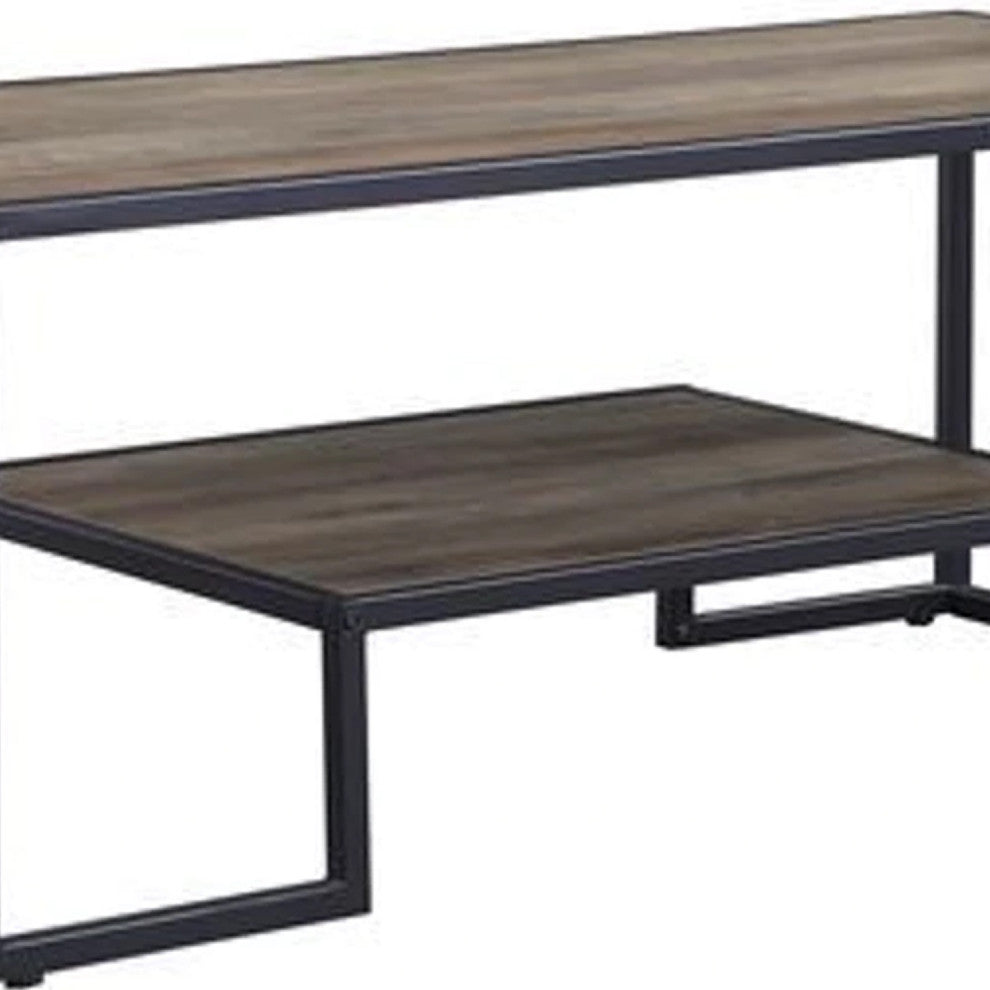 Benzara BM269085 Coffee Table With 1 Open Shelf and Tubular Frame, Oak Brown