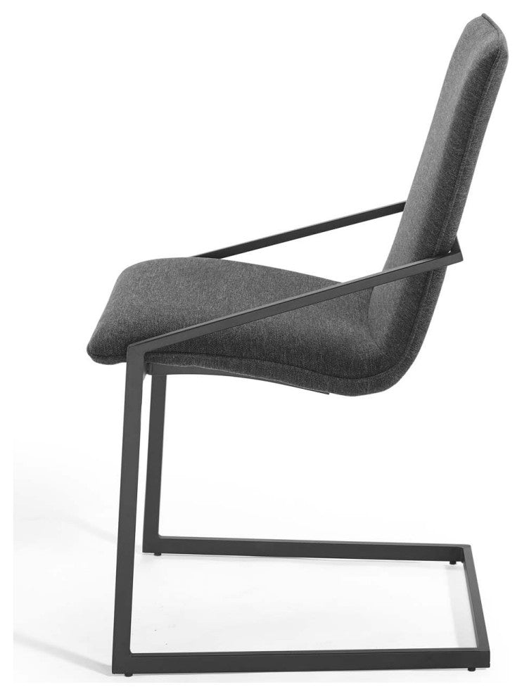 Side Dining Chair, Fabric, Metal, Black Gray, Modern, Bistro Restaurant
