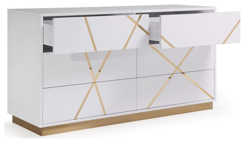 Modrest Nixa Modern White + Gold Bedroom Set, California King
