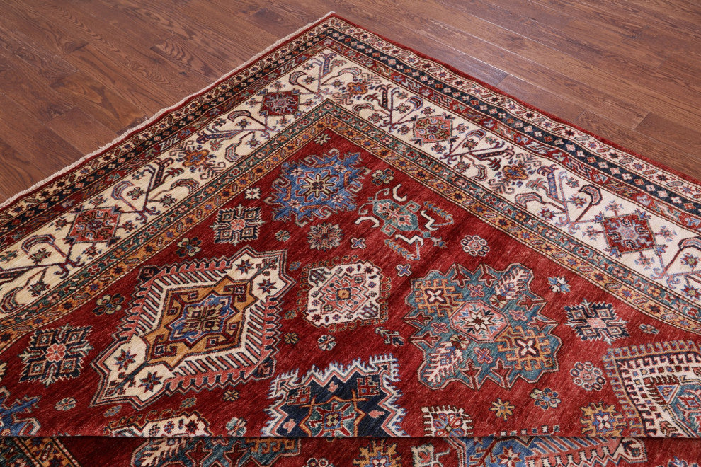 8' 9" X 12' 0" Handmade Super Kazak Geometric Rug Q10611