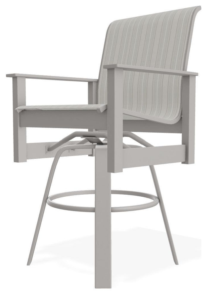Leeward Sling Bar Height Outdoor Swivel Armchair, Harbor/Warm Gray