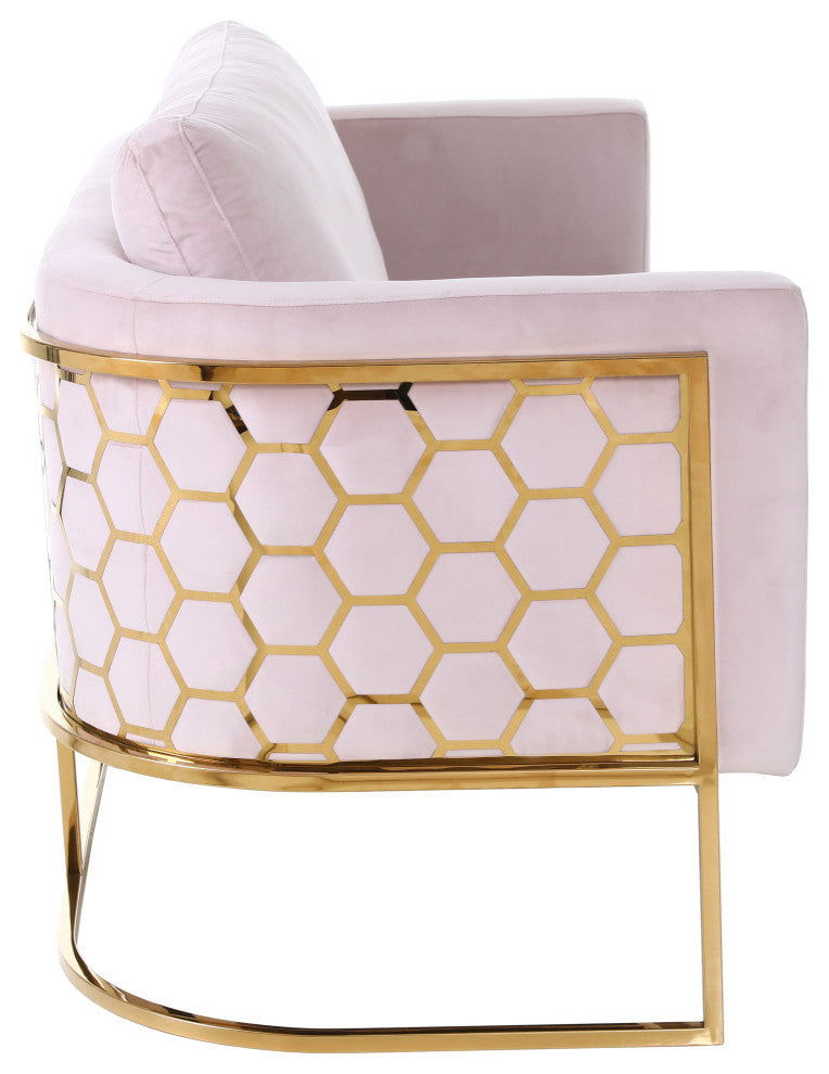 Casa Velvet Upholstered Sofa, Pink, Gold Finish