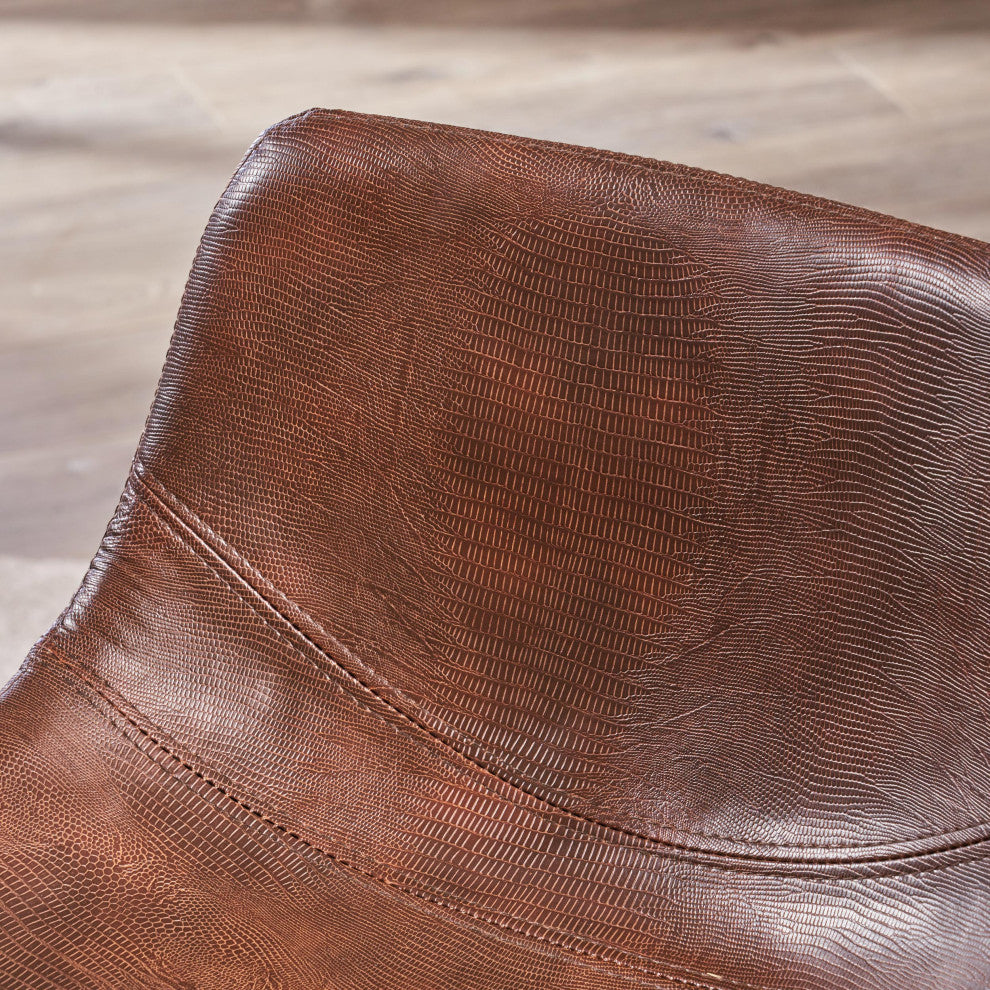 GDF Studio Rex Faux Snake Leather Brown Bar Stools, Set of 2, Snake Skin Brown