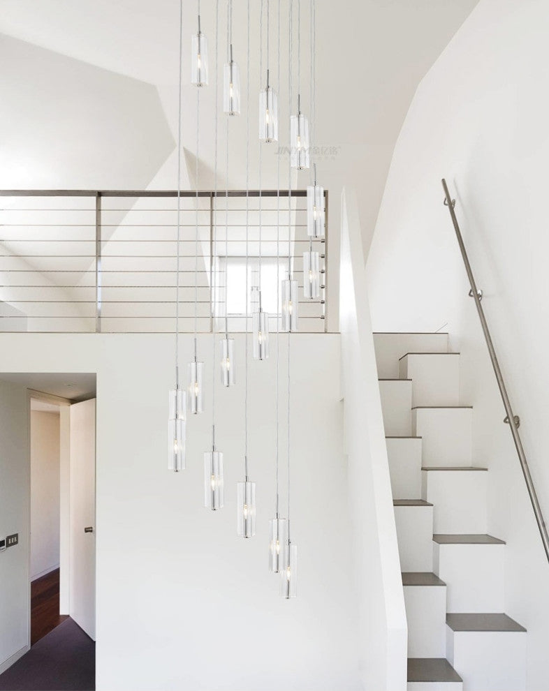 Cannes | Staircase Pendant Crystal Long Light Fixture, 30 Lights