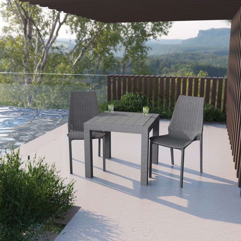 LeisureMod Kent Modern Stackable Outdoor Dining Chair, Gray