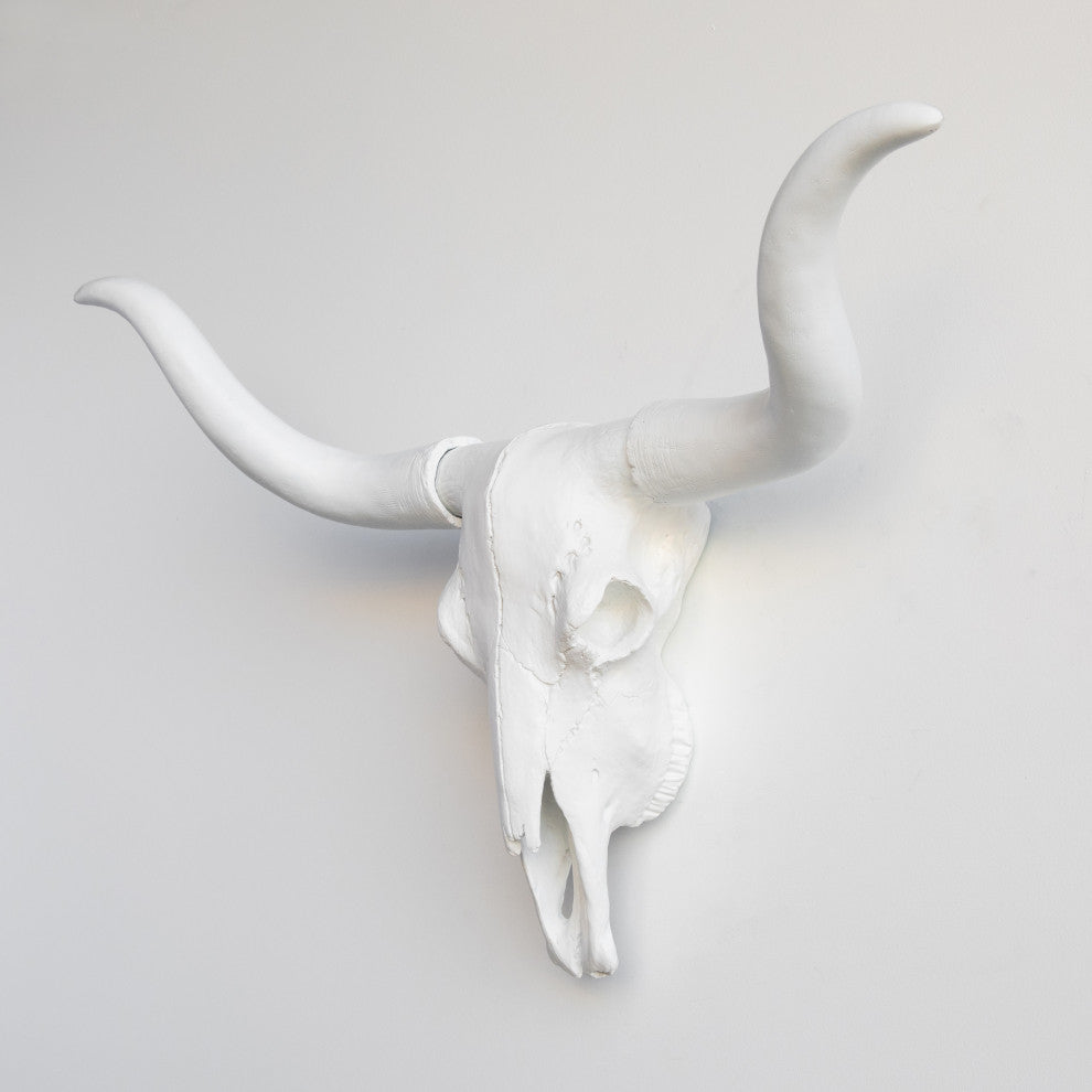 Large Faux Skull Texas Longhorn, White