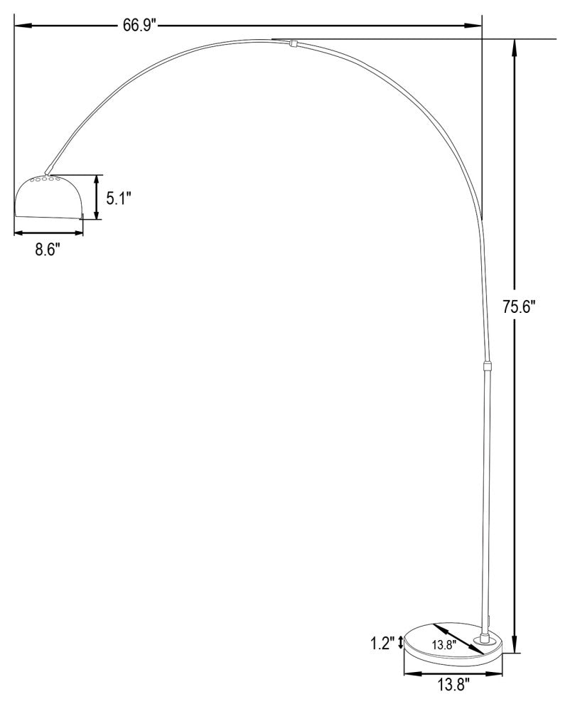 Leisuremod Arco Floor Lamp With Black Marble Base and Metal Lamp Shade, Black