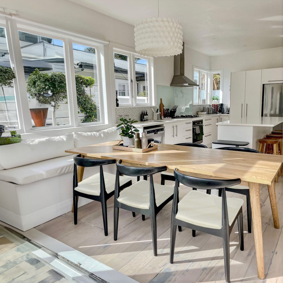 Set of 2 Modern Wooden Dining Chairs, PU Leather or Beige Fabric Seat, Black/Beige, Unassembled