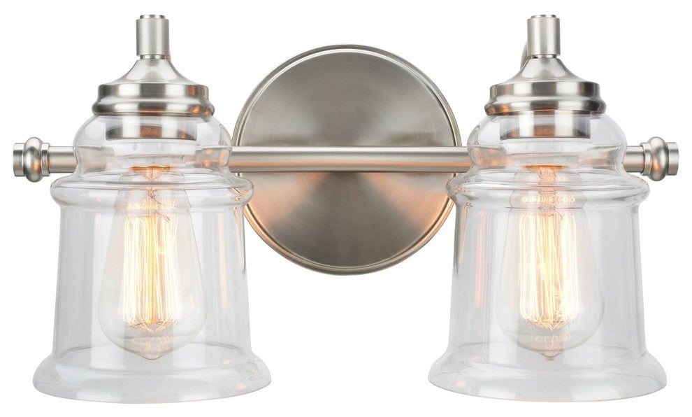 62082, 2-Light Metal Bathroom Vanity Wall Light Fixture, Brushed Nickel