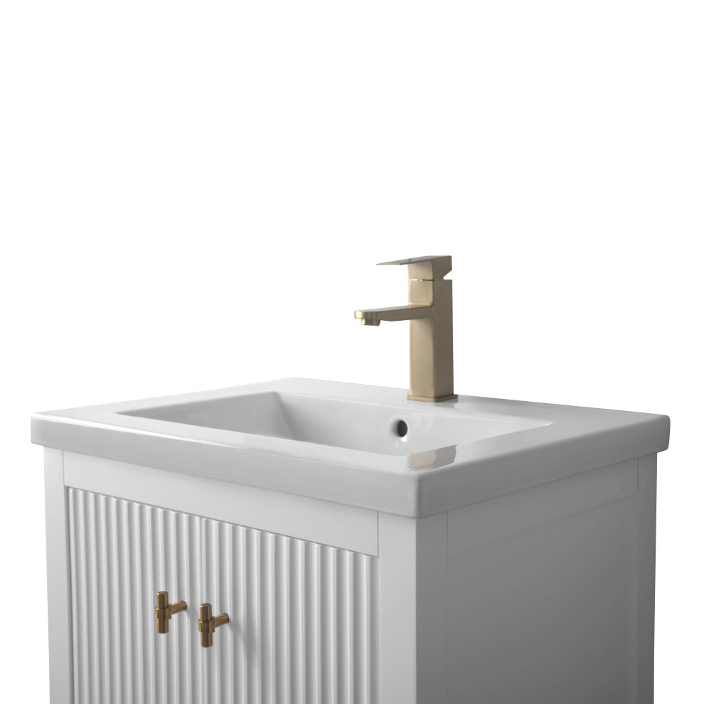 Vanity Art Freestanding Vanity, White, 24", Single Sink, Golden Brushed