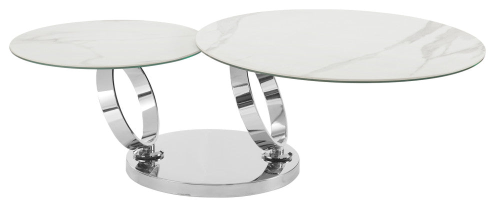 Satellite Coffee Table In White Porcelain And Chrome Base.