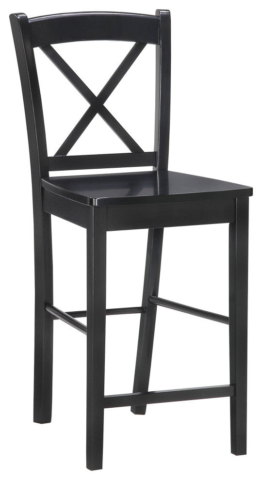 Benzara Wooden Bar Stool with X shaped Backrest and Curved Headrest, Black
