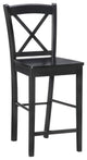Benzara Wooden Bar Stool with X shaped Backrest and Curved Headrest, Black