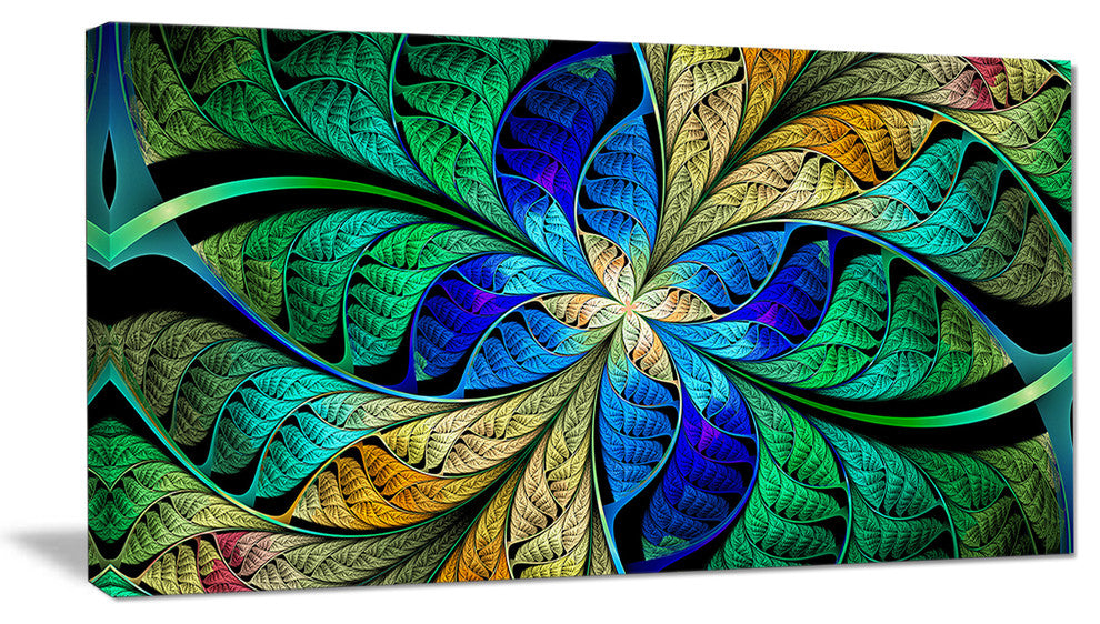 Blue Green Fractal Flower Petals, Abstract Canvas Art Print, 40x20