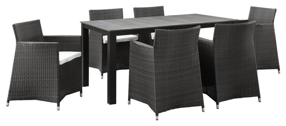 Modway Junction 7 Piece Outdoor Patio Dining Set, Brown White