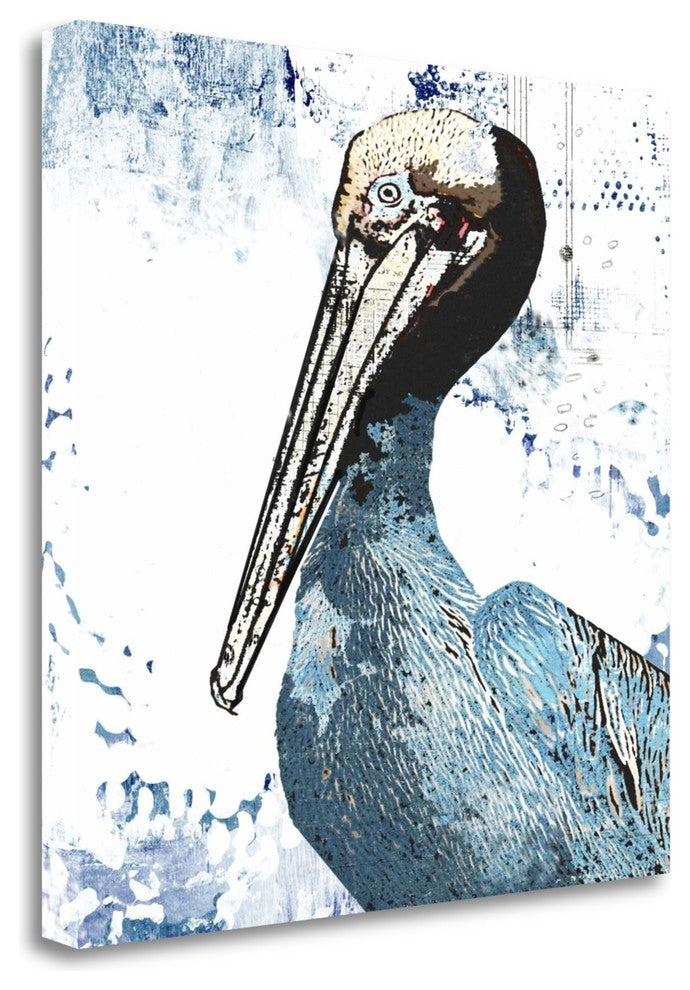 "Blue Pelican" By Sarah Ogren,Ready to Hang Giclee Print on Gallery Wrap Canvas