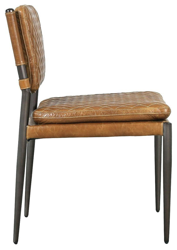 Pasargad Home Capri Brown Top Grain Leather Accent Chair With Metal legs