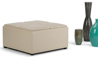 Avalon 35" Contemporary Square Storage Ottoman, Satin Cream