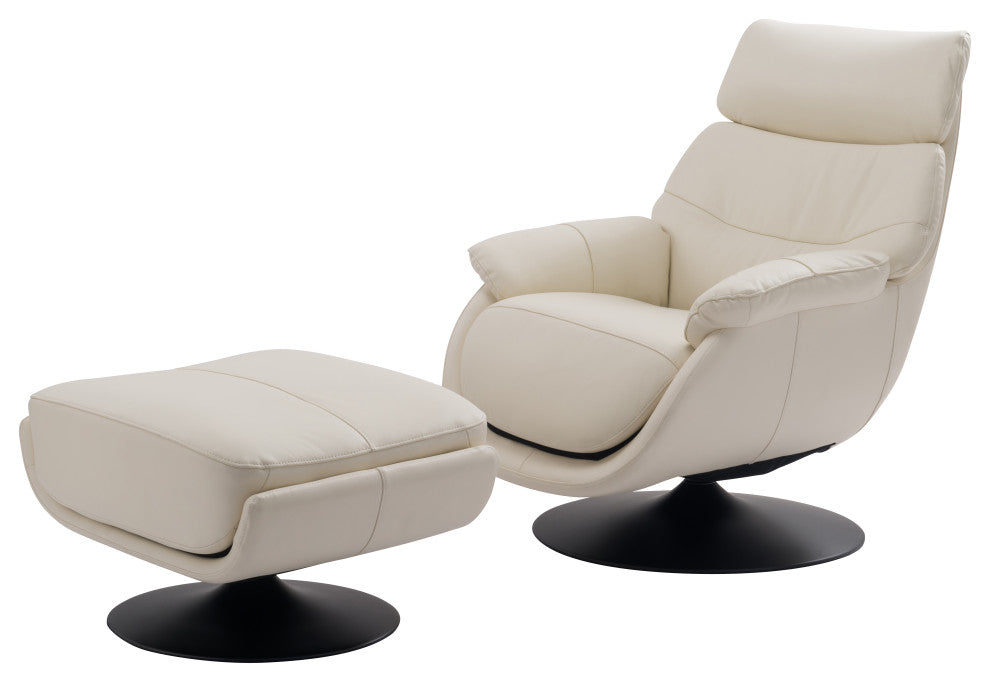Calcutta Modern Top Grain Leather Ergonomic Rocking Chair & Ottoman Set, White/B