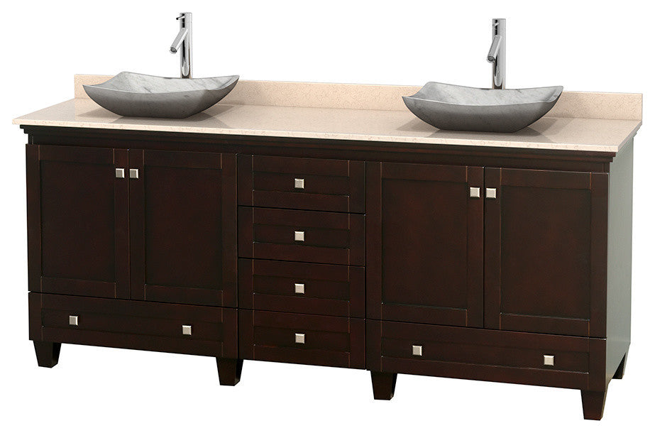 Acclaim Espresso Double Vanity, 80", Avalon White Carrera Marble, Ivory Marble