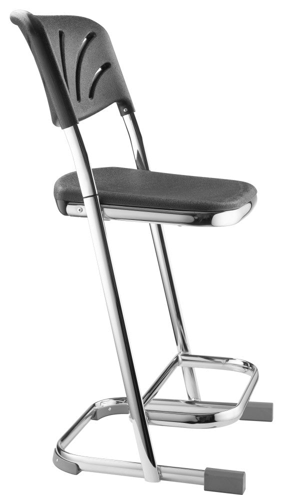 NPS Elephant Z-Stool With Backrest, Black Seat and Chrome Frame, 22 in. Height