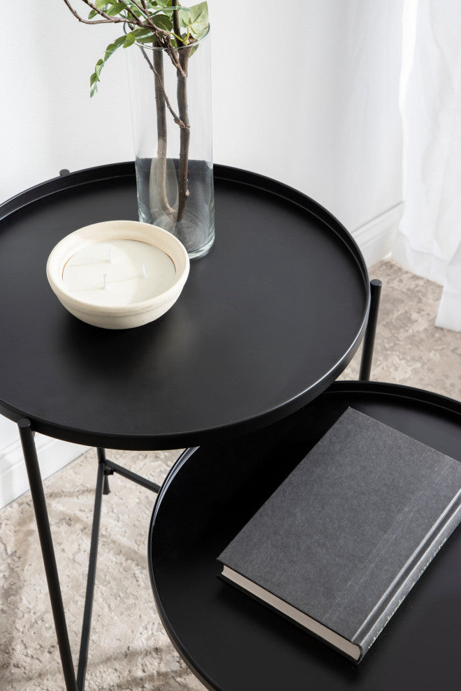 Kate and Laurel 2-Piece Ulani Nested Round Metal End Table Set, Black