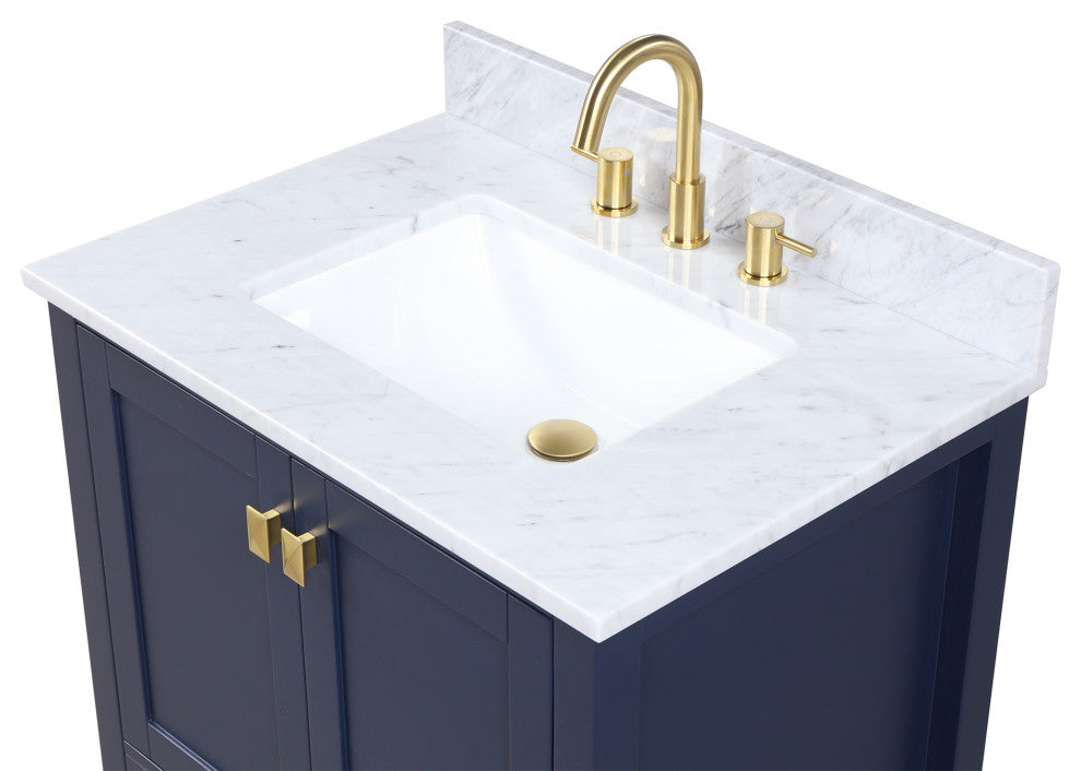 Freestanding Bathroom Vanity With Marble Countertop and Undermount Sink, Blue, 30'' With Sink