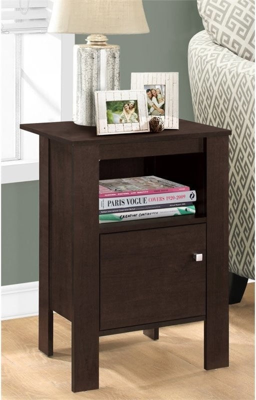 Accent Table, Cappuccino Night Stand With Storage