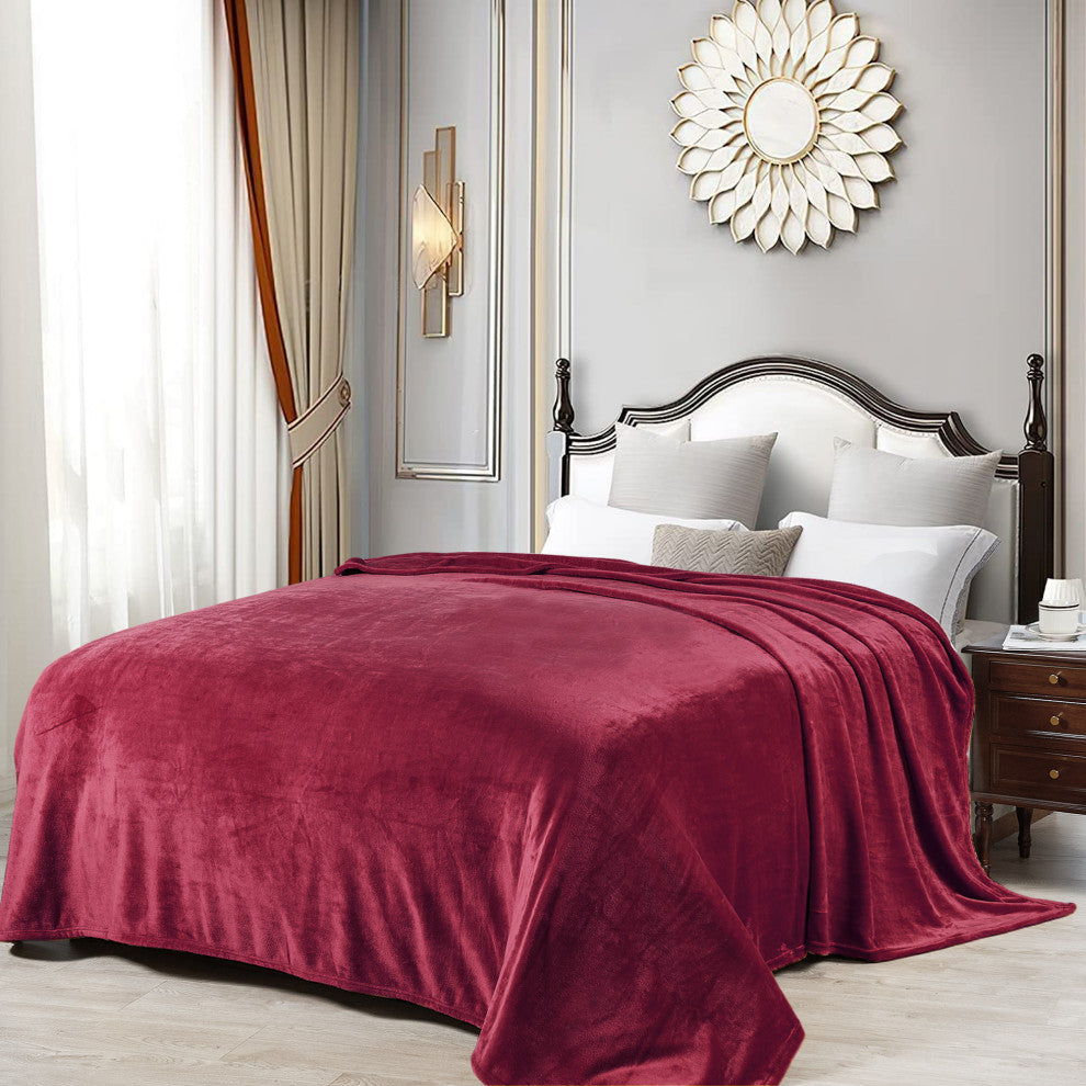 Christmas Solid Flannel Fleece Blanket, Red, Queen
