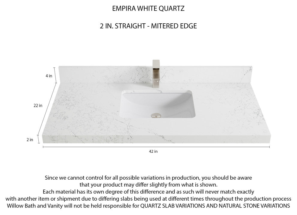Cambridge 42 Single Sink Bath Vanity in White 2" Empira Quartz