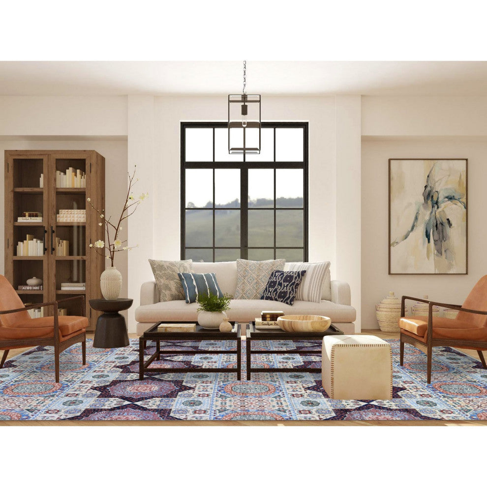 Ivory Hand Knotted Mamluk Repetitive Design, Borderless Wool Rug, 10'0" x 13'9"