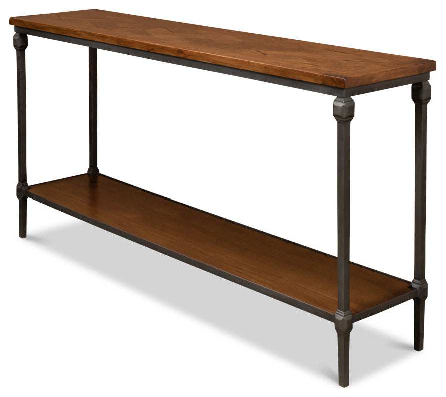Huntsman Console Table With Shelf Wood and Iron Frame