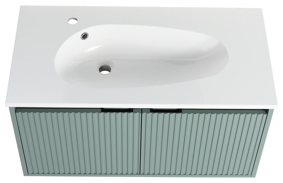 36" Plywood Wall Mounted Bath Vanity Set, Drop-Shaped Resin Sink