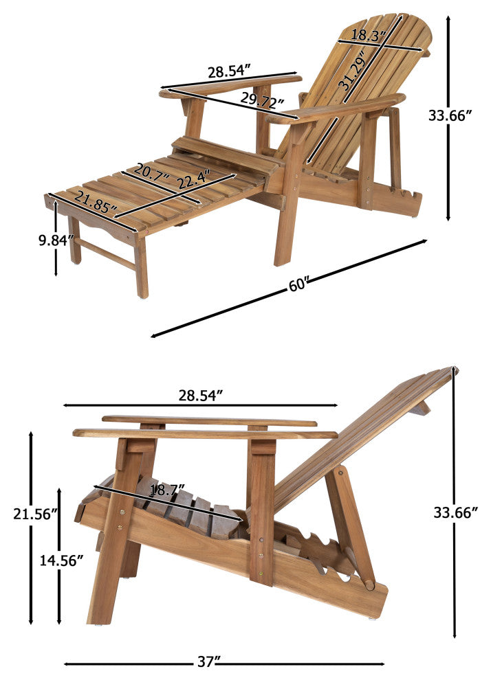 GDF Studio Katherine Outdoor Reclining Wood Adirondack Chairs, Set of 2, Natural