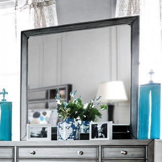 Benzara BM166011 Wooden Frame Square Mirror, Gray