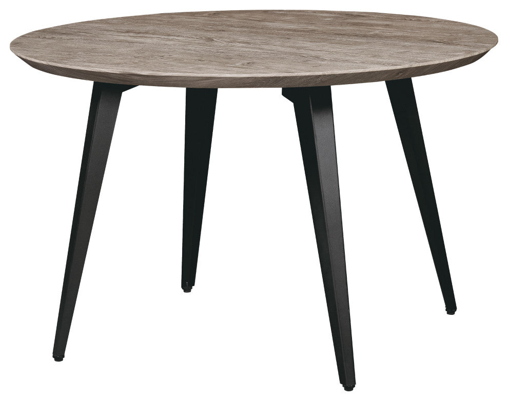 Ravenna Round Dining Table 47 in. MDF Tabletop in Black Metal Legs, Weathered Oak