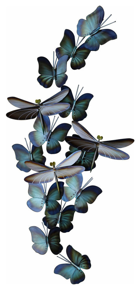 Modern Farmhouse Home Decor 'Dragonfly and Butterfly Small Flight' Steel Art
