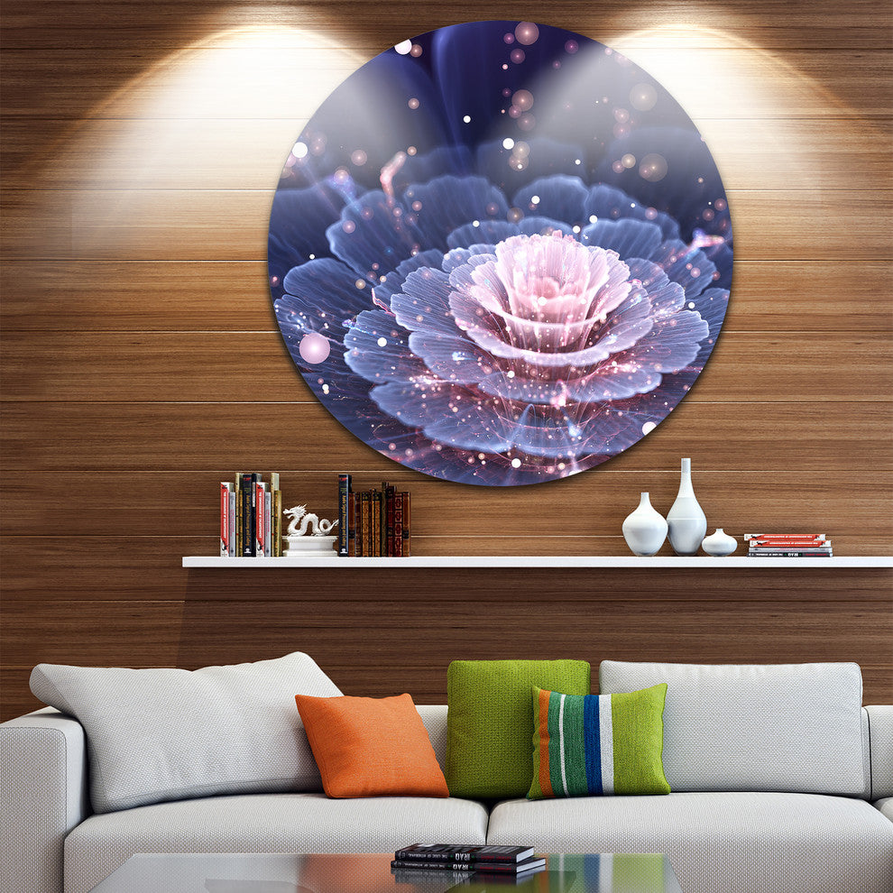 Fractal Flower Pink And Gray, Floral Digital Art Disc Metal Art, 38"