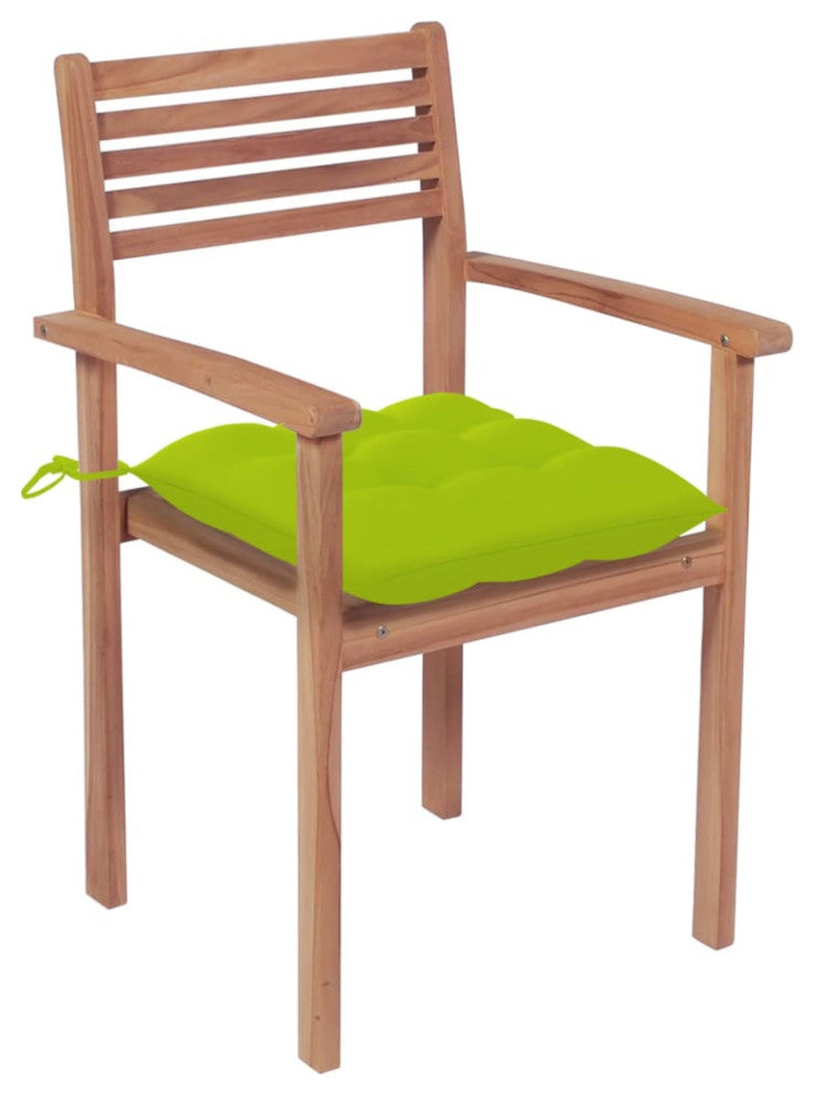 Vidaxl Garden Chairs, Set of 4, With Bright Green Cushions Solid Teak Wood