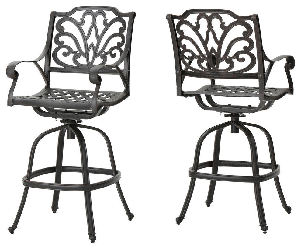 GDF Studio Alexandria Outdoor Bronze Finished Cast Aluminum Barstools, Set of 2