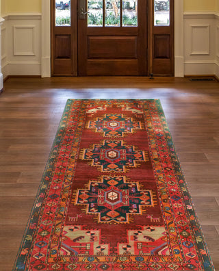Fine Vintage Distressed Sufir Burgundy/Navy Runner, 4'0x10'0