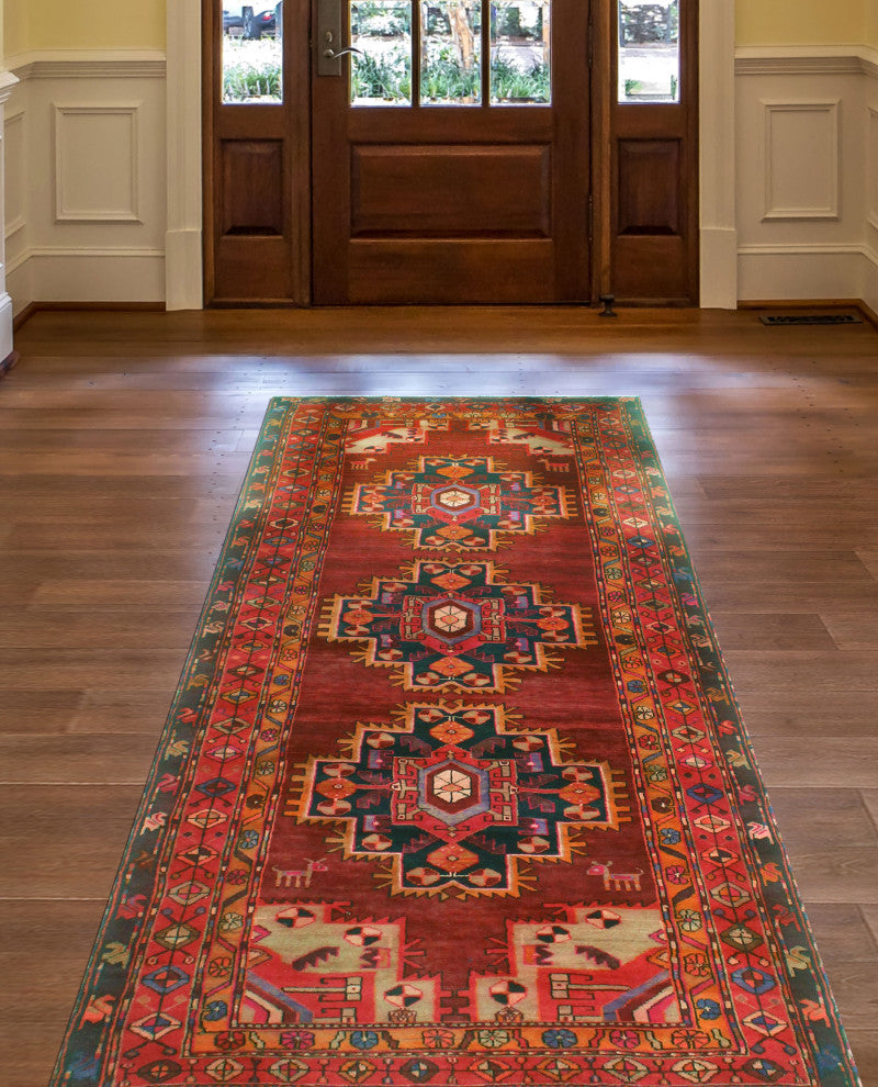 Fine Vintage Distressed Sufir Burgundy/Navy Runner, 4'0x10'0