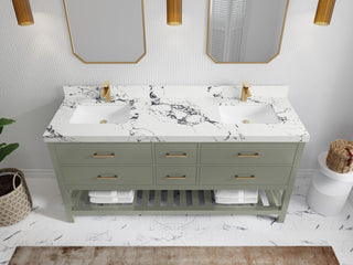 Parker 72" Double Sink Bath Vanity in Evergreen  2" Viola Night