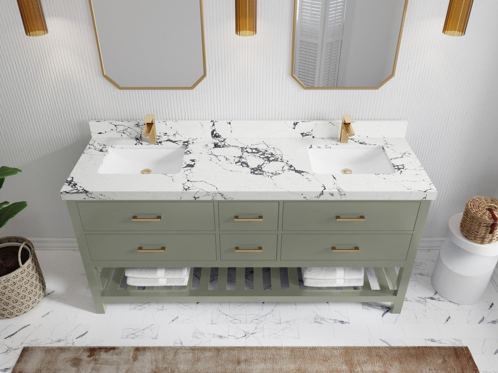 Parker 72" Double Sink Bath Vanity in Evergreen  2" Viola Night