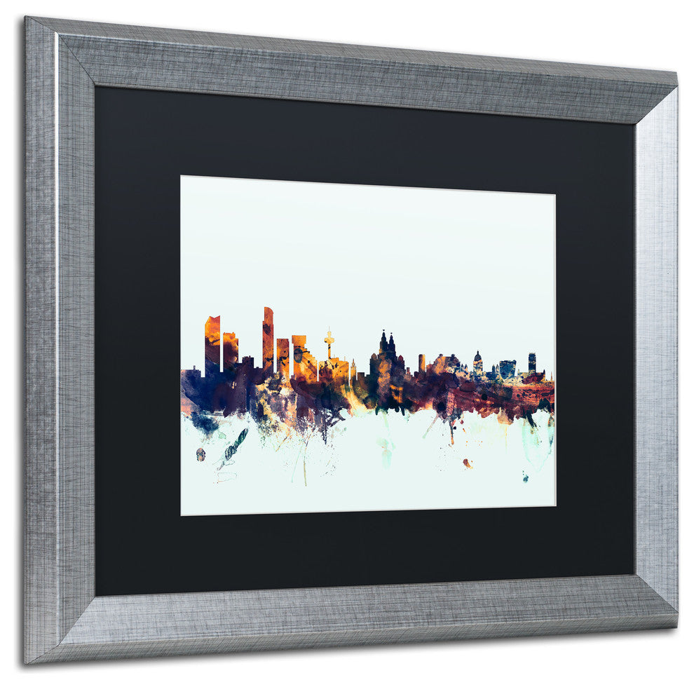 Michael Tompsett ''Liverpool England Skyline Blue'' Matted Framed Art, 16x20
