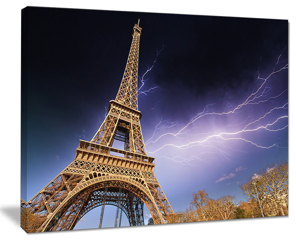"Beautiful View Paris Eiffel Tower Under Purple Sky" Wall Art, 20"x12"