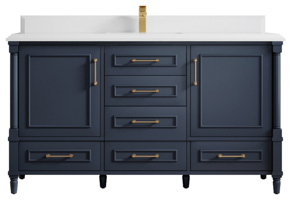 Aberdeen 60 Single Bathroom Vanity in Hale Navy Blue  1.5" White Quartz